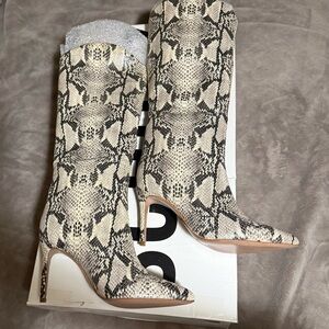 SCHUTZ Snakeskin Heeled Boots - Black and Cream